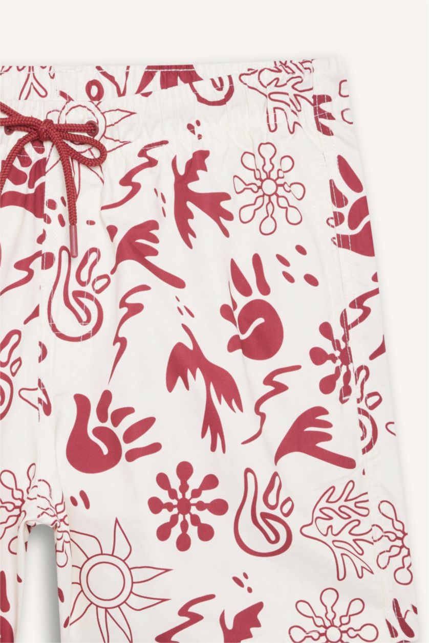 MAN Bordeaux Patterned Mesh Lined Short Length Swim Shorts