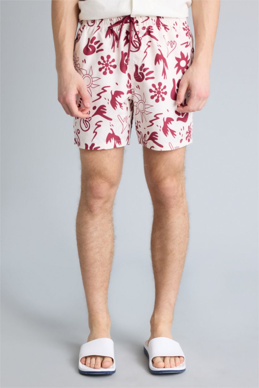 Мужчины Бордовый Шорты для плавания с сетчатой подкладкой и укороченной длиной