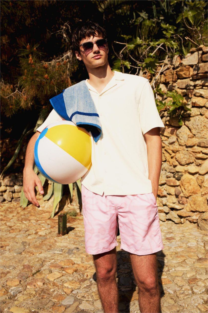 MAN Pink Regular Fit Printed Short Swim Shorts