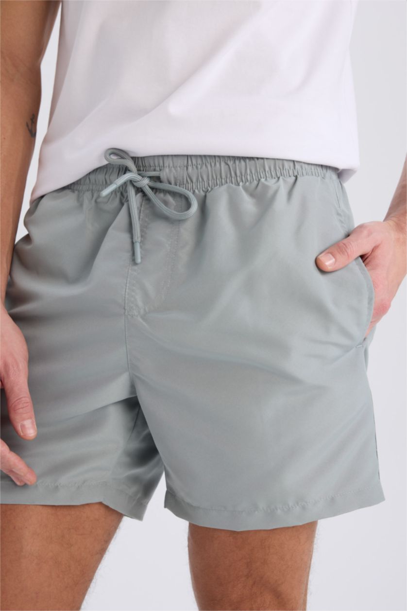 Erkek Gri File Astarlı Kısa Boy Deniz Şortu