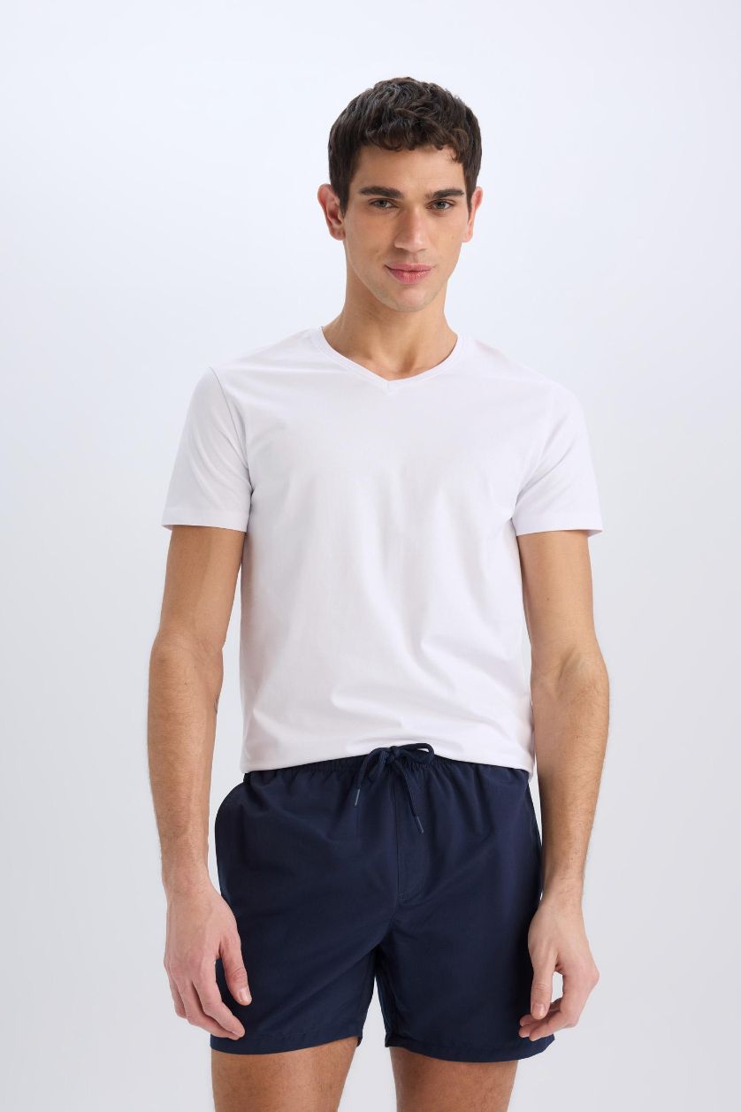 MAN NAVY Mesh Lined Short Length Swim Shorts