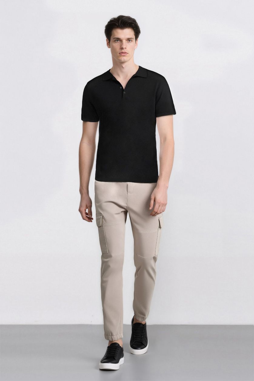 رجال اللون الحجري بنطرون كارجو جوجر بجيب وخصر مطاطي