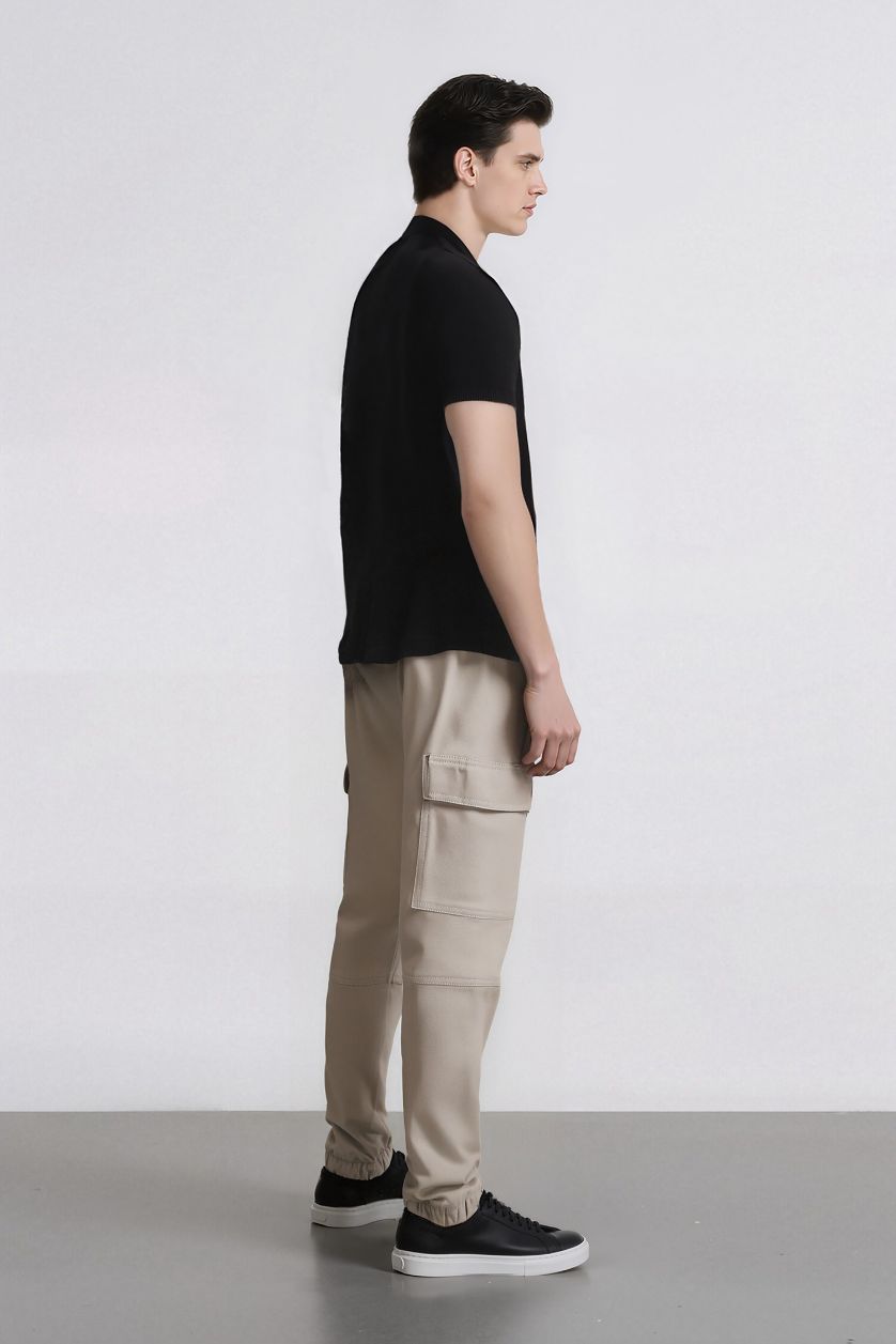 رجال اللون الحجري بنطرون كارجو جوجر بجيب وخصر مطاطي