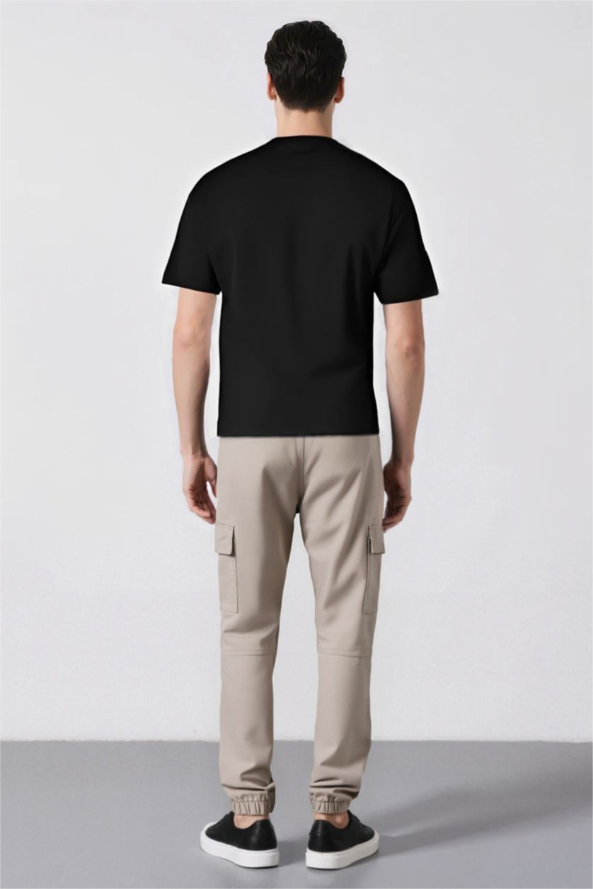 رجال اللون الحجري بنطرون كارجو جوجر بجيب وخصر مطاطي