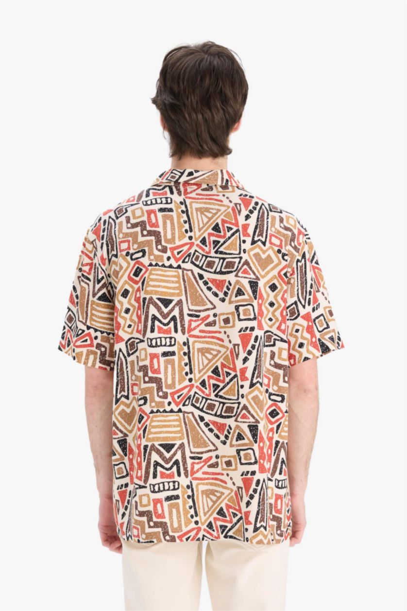 رجال اللون الحجري قميص صيفي نص ردن قصة عادية بياخة عالية