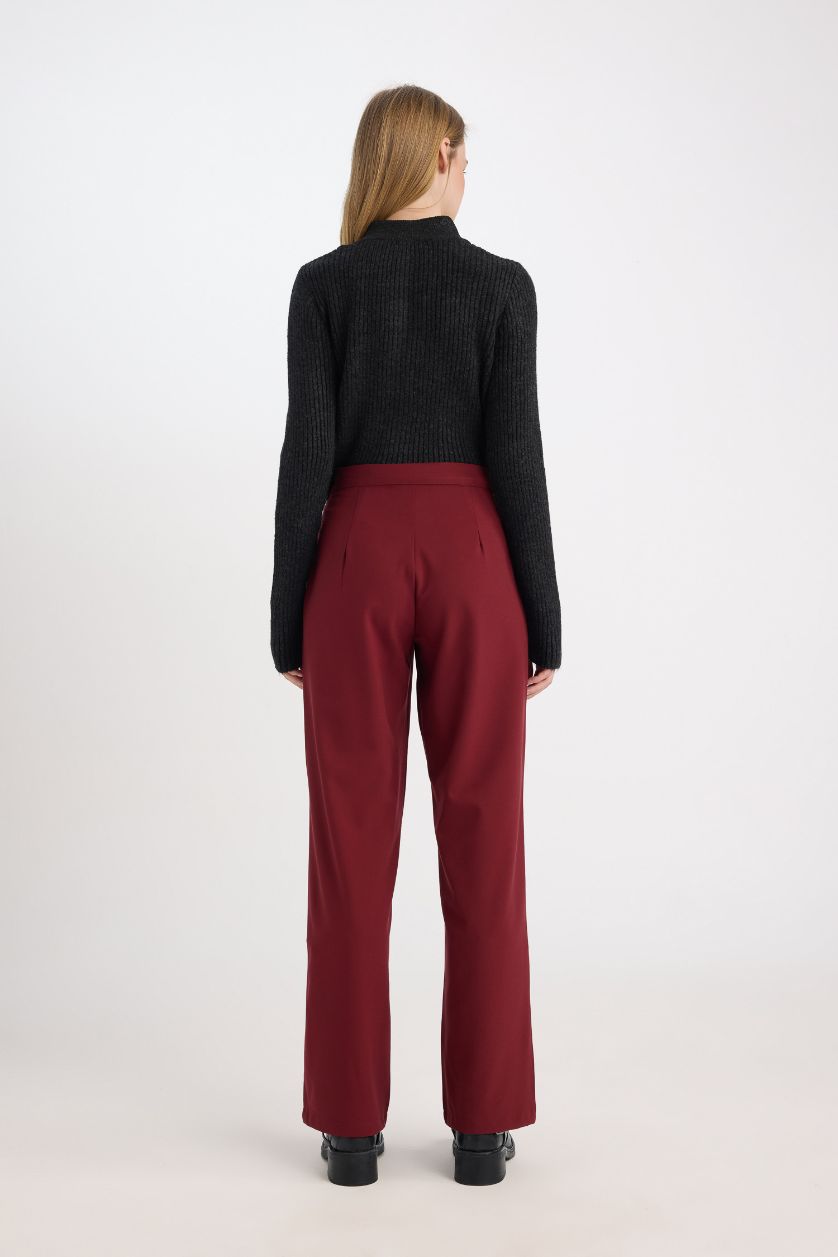 WOMAN Bordeaux Wide Leg High Waist Basic Standard Lenght Trousers