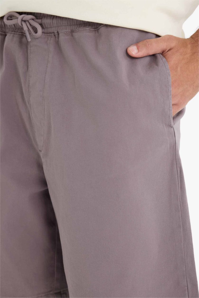 Erkek Gri Baggy Fit Beli Bağcıklı Bermuda Şort