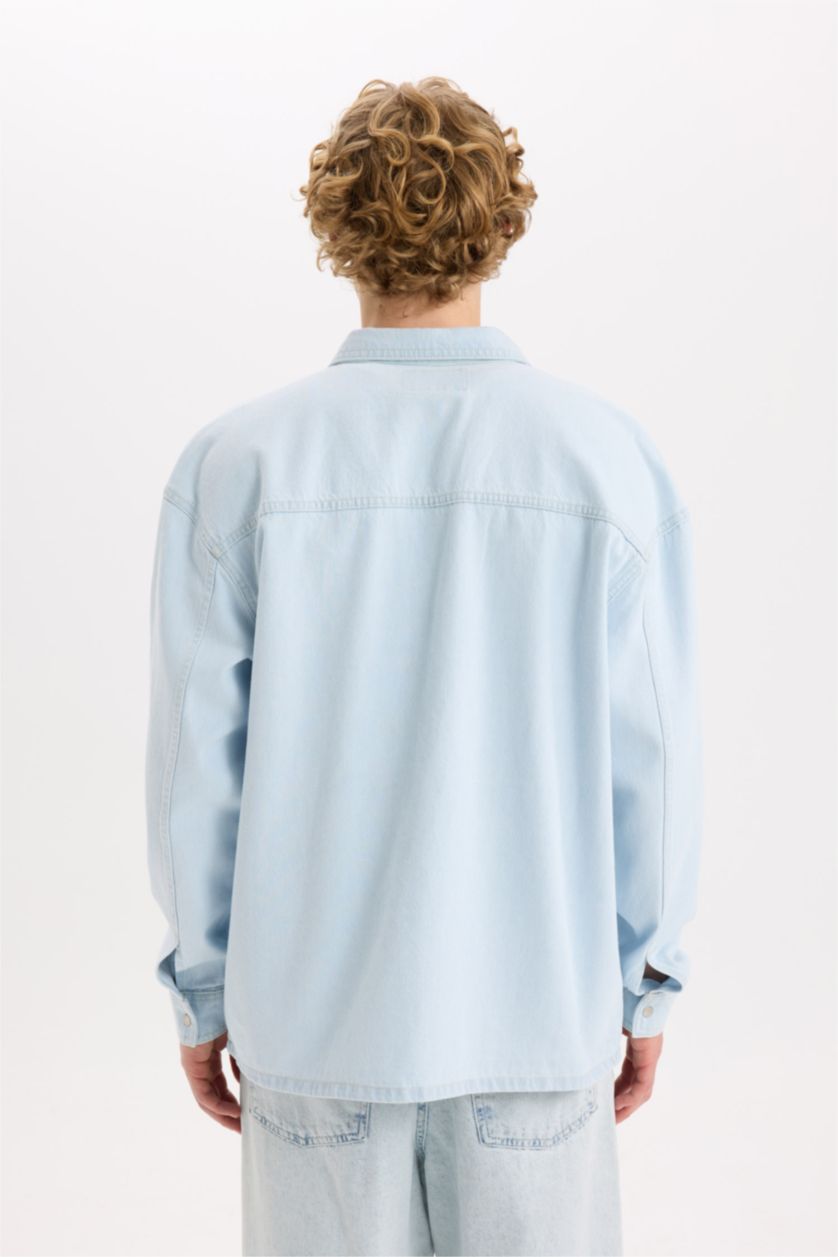 Ерлер Мұзды Көк үлкен пішім Ұзын жеңді көйлек