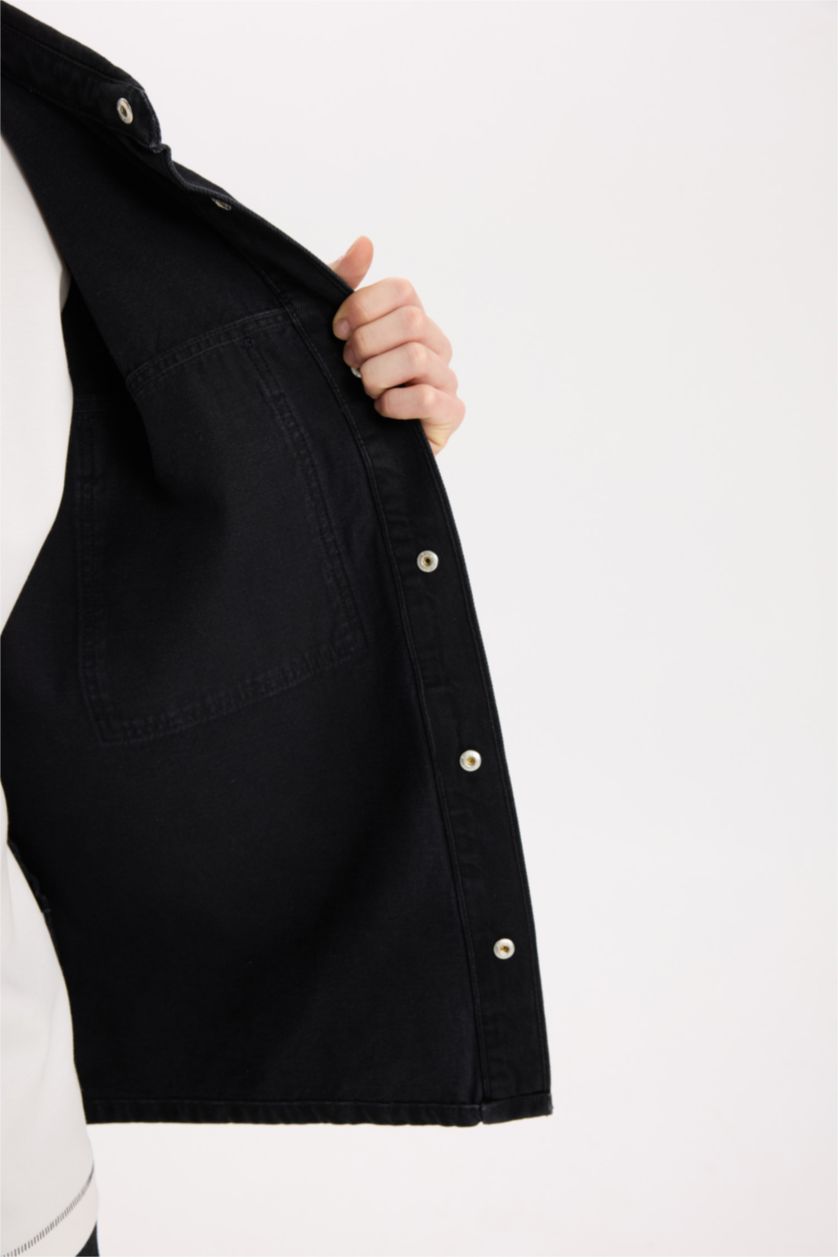 Мужчины Черный Oversize Джинсовая рубашка с длинным рукавом