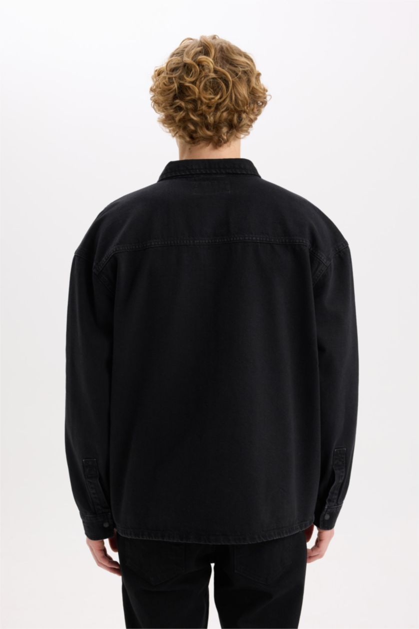 Мужчины Черный Oversize Джинсовая рубашка с длинным рукавом
