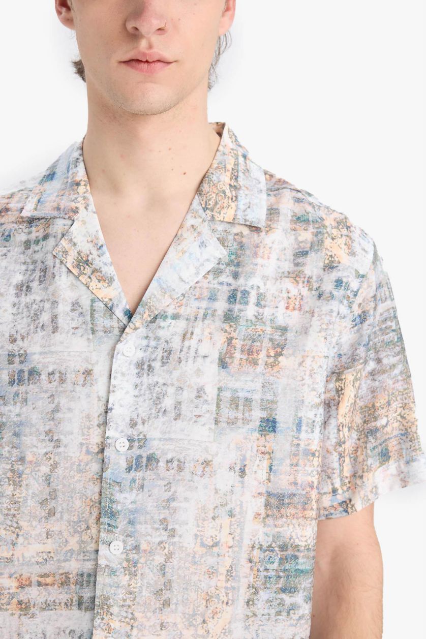 MAN Light Khaki Regular Fit Apache Neck Short Sleeve Shirt