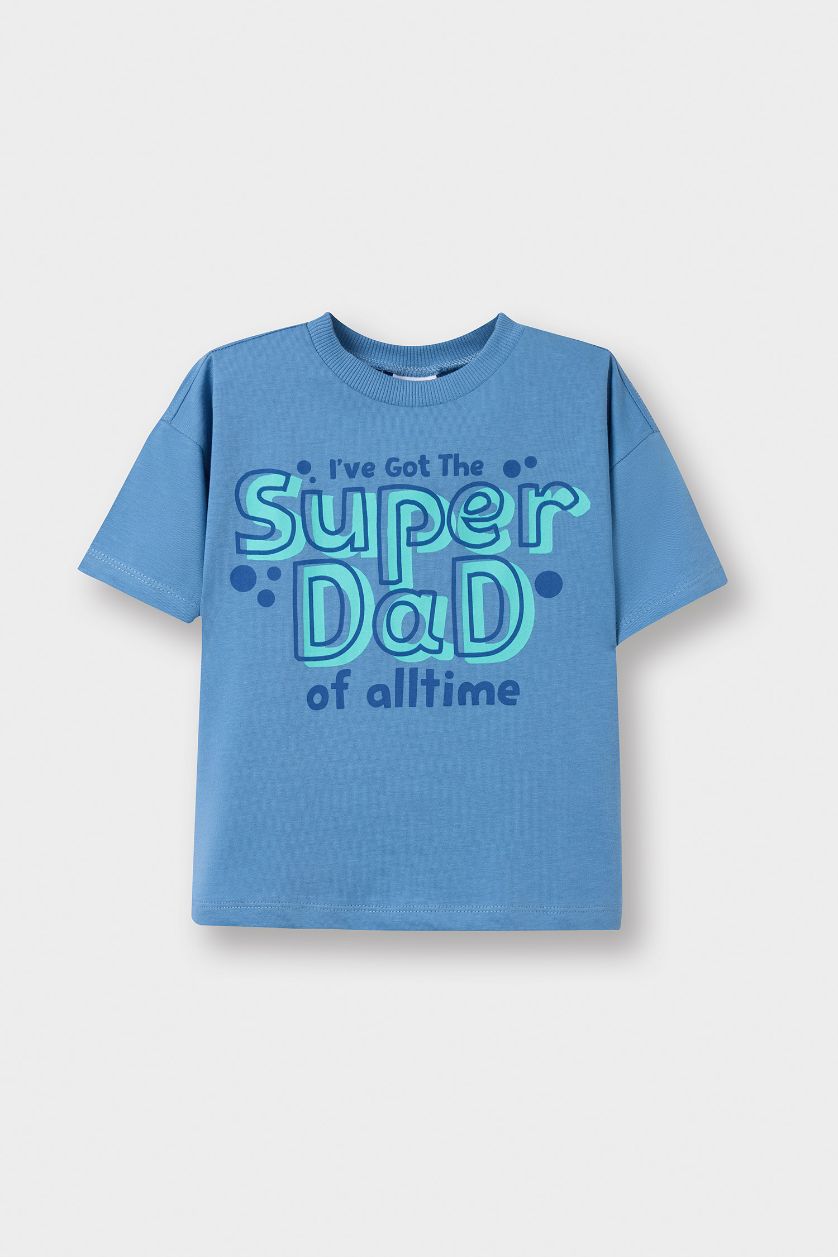 Baby Boy Light Blue Baby Boy Regular Fit Slogan Printed T-Shirt