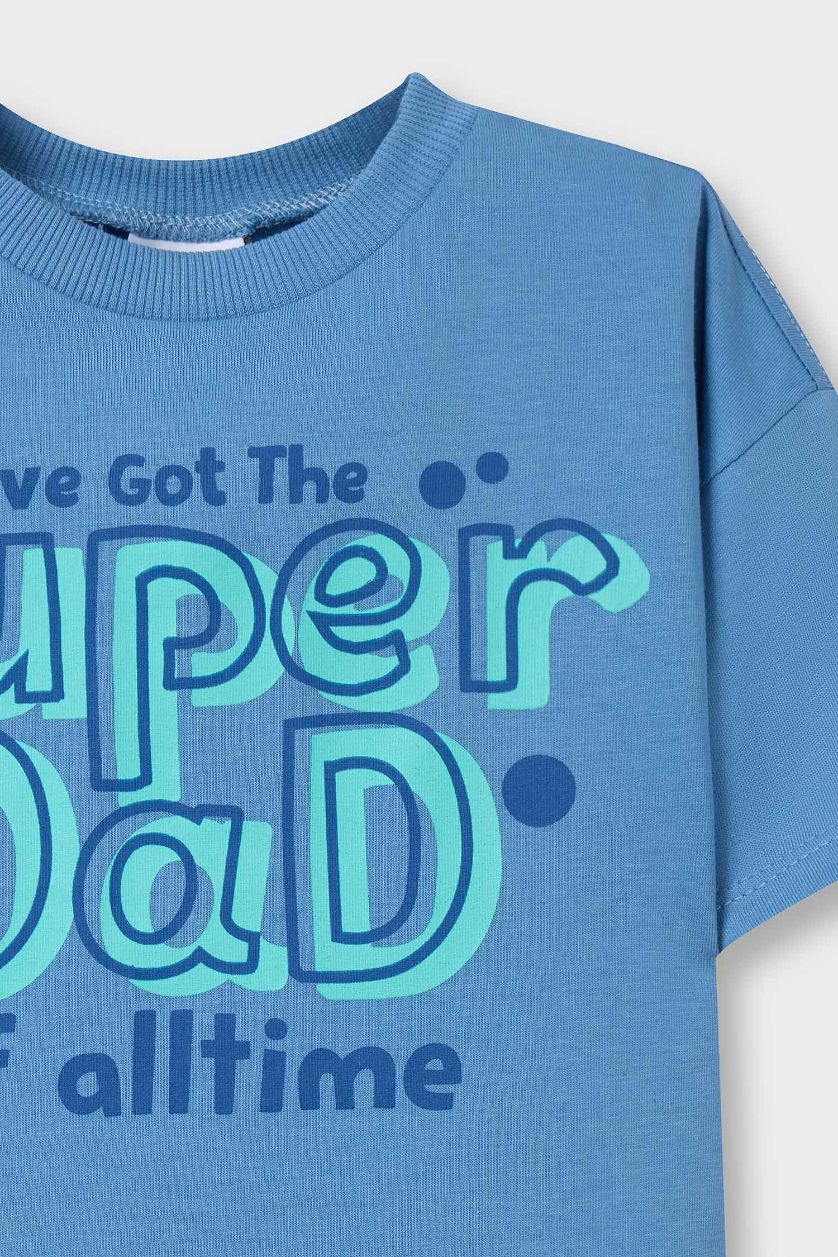 Baby Boy Light Blue Baby Boy Regular Fit Slogan Printed T-Shirt
