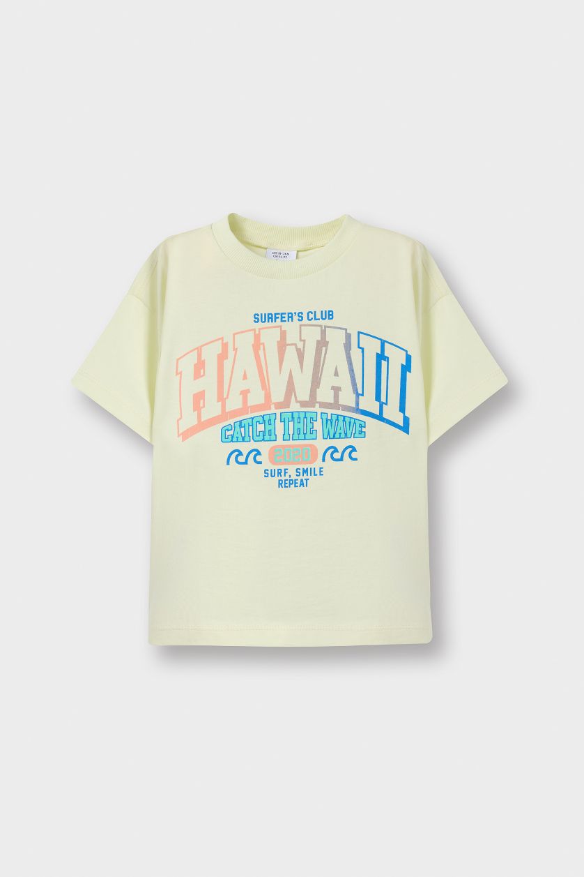 Erkek Bebek Açık Yeşil Bisiklet Yaka Baskılı Kısa Kollu Tişört Erkek Bebek