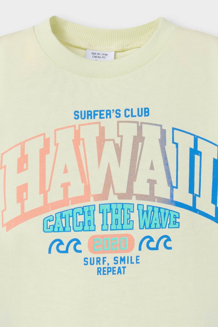 Erkek Bebek Açık Yeşil Bisiklet Yaka Baskılı Kısa Kollu Tişört Erkek Bebek