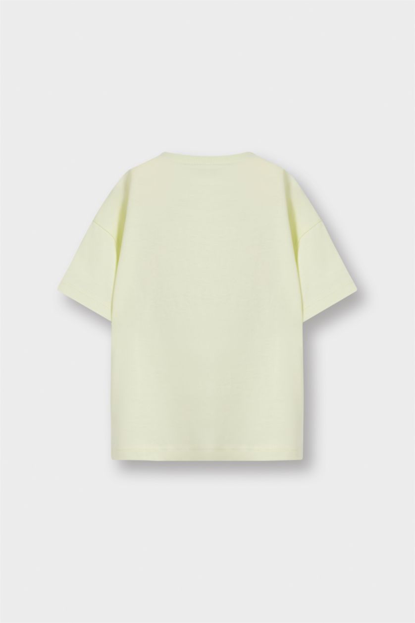 Erkek Bebek Açık Yeşil Bisiklet Yaka Baskılı Kısa Kollu Tişört Erkek Bebek