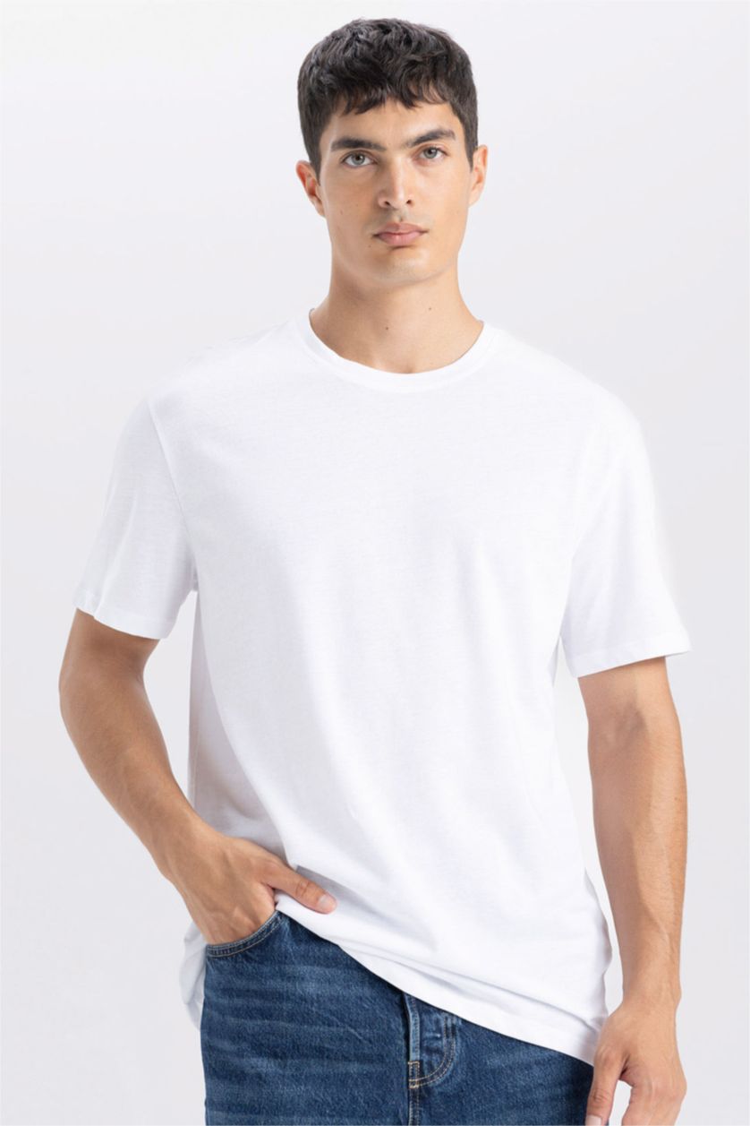 Erkek Beyaz New Regular Fıt Kısa Kollu Tişört