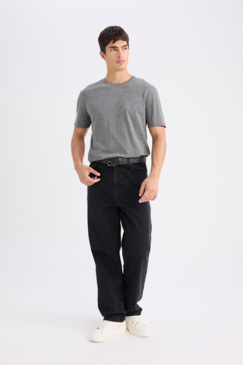 Erkek Antasit Melanj New Regular Fit Bisiklet Yaka Basic Düz Kısa Kollu Tişört