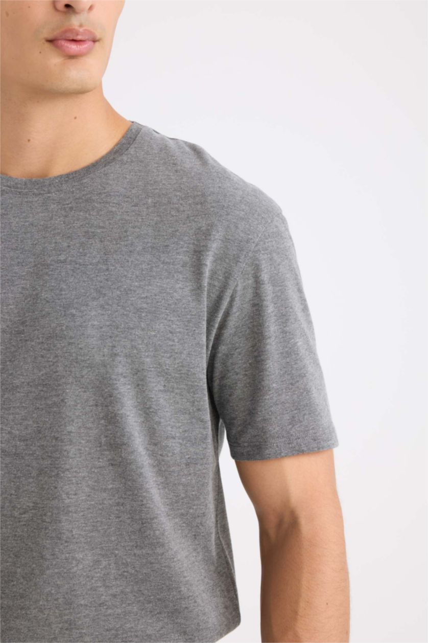 Erkek Antasit Melanj New Regular Fit Bisiklet Yaka Basic Düz Kısa Kollu Tişört