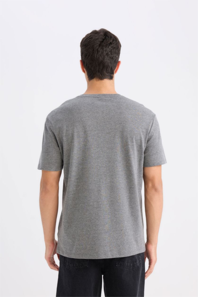 Erkek Antasit Melanj New Regular Fit Bisiklet Yaka Basic Düz Kısa Kollu Tişört