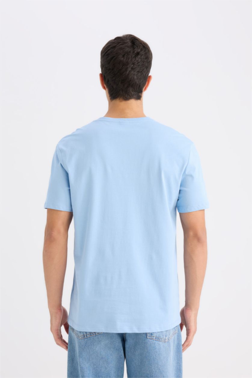 Erkek Mavi New Regular Fit Bisiklet Yaka Basic Düz Kısa Kollu Tişört