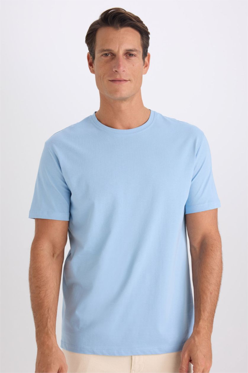 Erkek Mavi New Regular Fıt Kısa Kollu Tişört