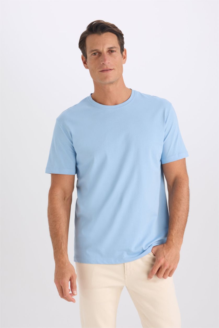 Erkek Mavi New Regular Fıt Kısa Kollu Tişört