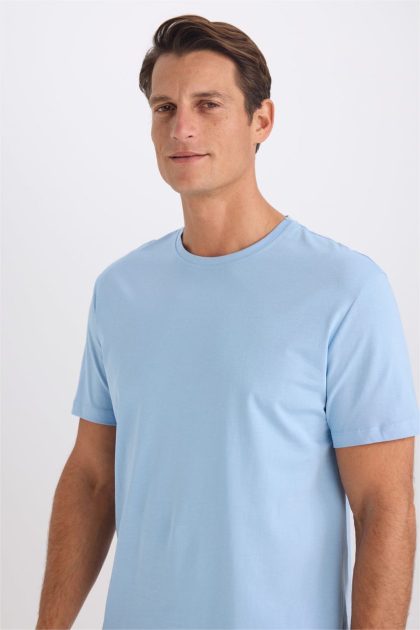 Erkek Mavi New Regular Fıt Kısa Kollu Tişört