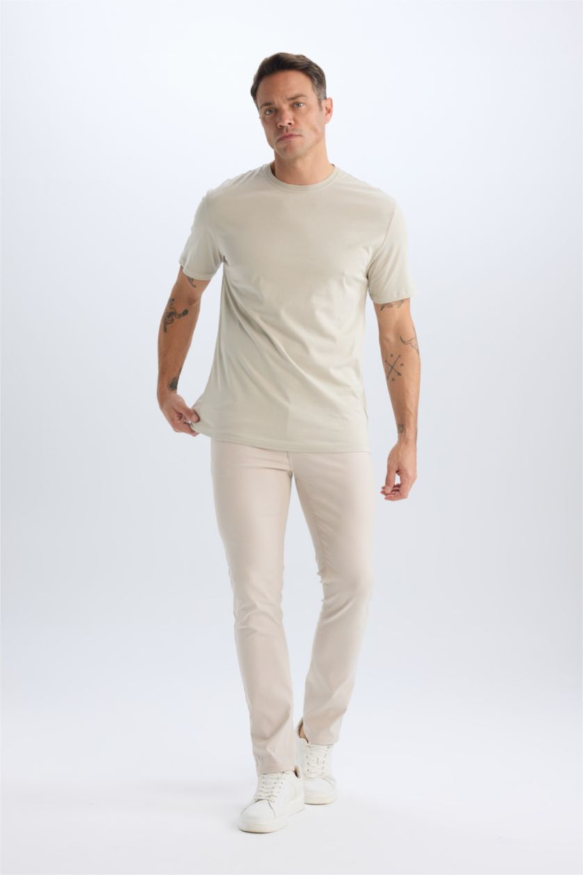 Erkek Taş New Regular Fit Bisiklet Yaka Basic Düz Kısa Kollu Tişört