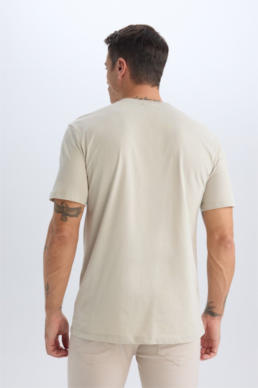 Erkek Taş New Regular Fit Bisiklet Yaka Basic Düz Kısa Kollu Tişört