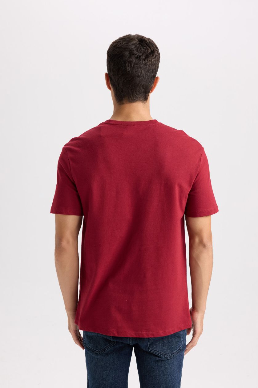 Erkek Bordo New Regular Fit Bisiklet Yaka Basic Düz Kısa Kollu Tişört