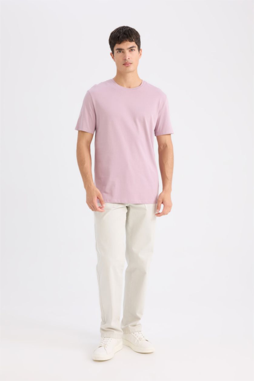 Erkek Açık Gülkurusu New Regular Fit Bisiklet Yaka Basic Düz Kısa Kollu Tişört