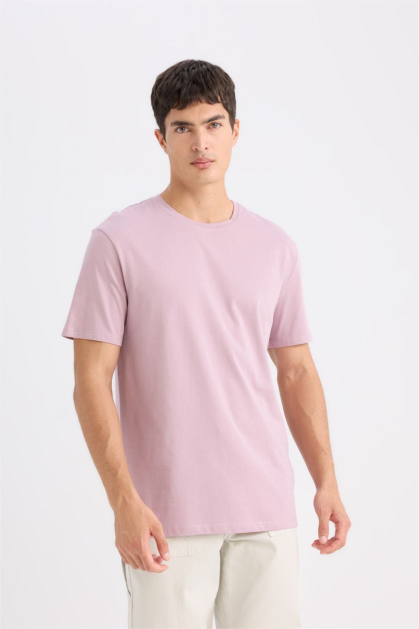 Erkek Açık Gülkurusu New Regular Fit Bisiklet Yaka Basic Düz Kısa Kollu Tişört