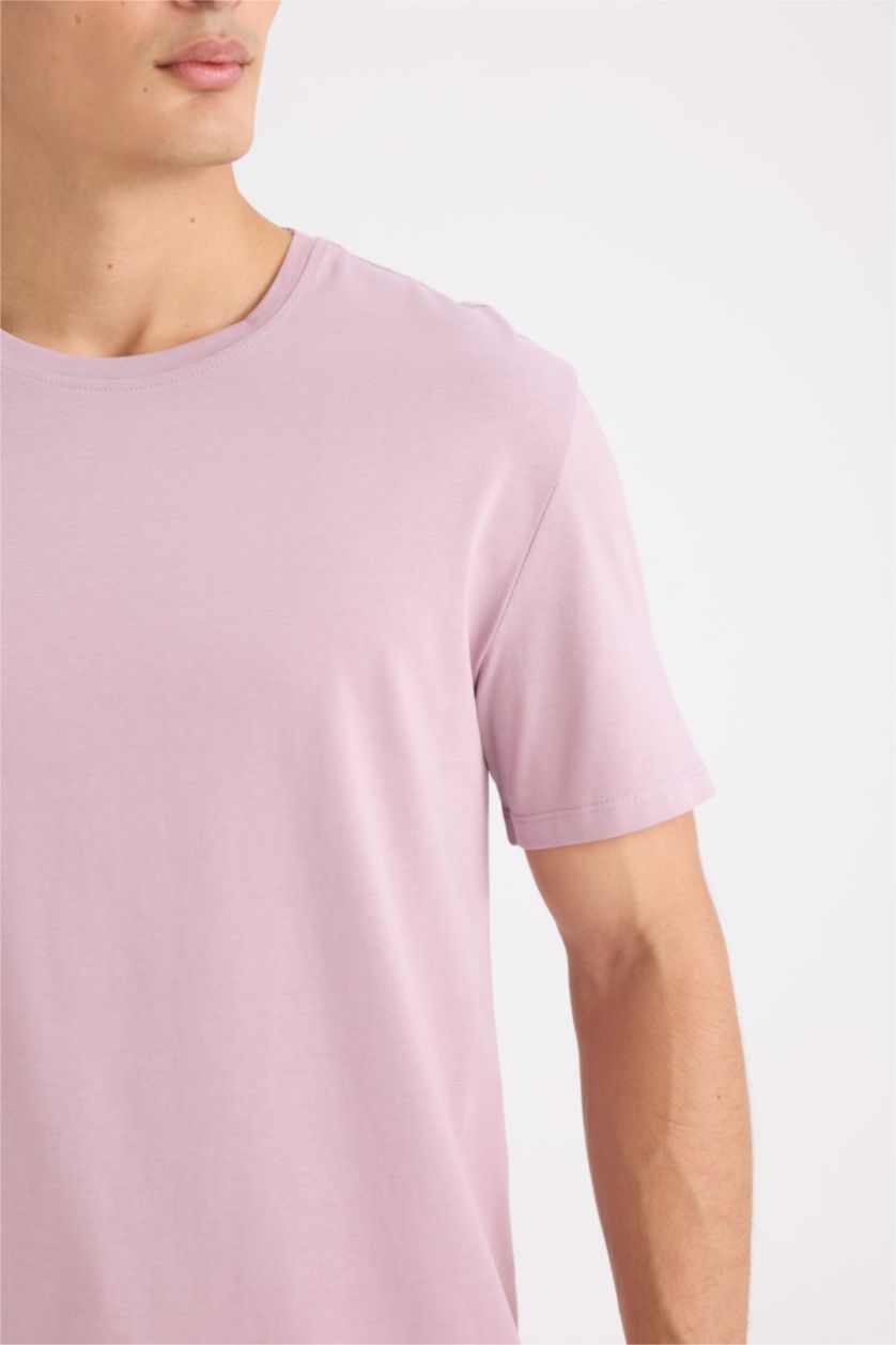 Erkek Açık Gülkurusu New Regular Fit Bisiklet Yaka Basic Düz Kısa Kollu Tişört