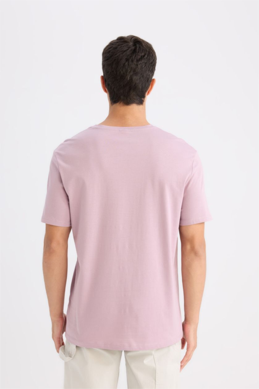 Erkek Açık Gülkurusu New Regular Fit Bisiklet Yaka Basic Düz Kısa Kollu Tişört