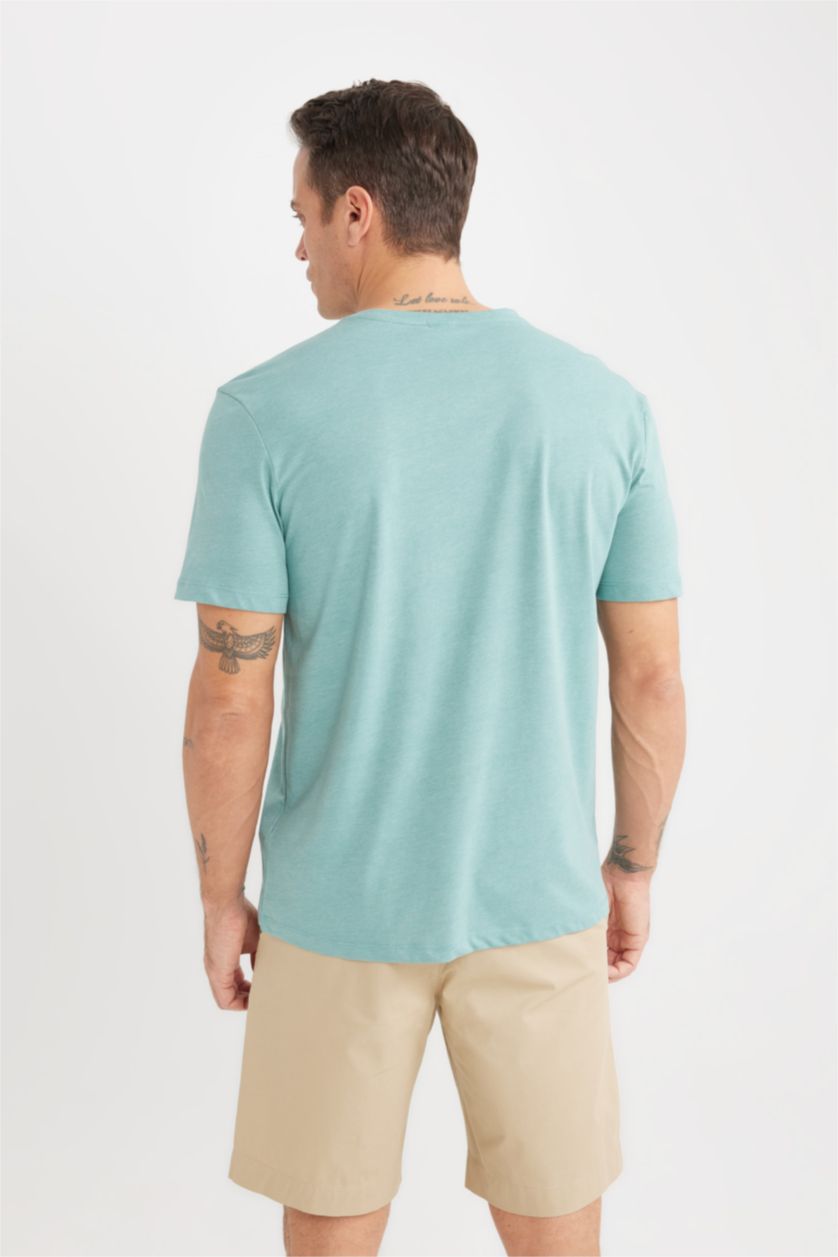 Erkek Açık Yeşil New Regular Fit Bisiklet Yaka Basic Düz Kısa Kollu Tişört