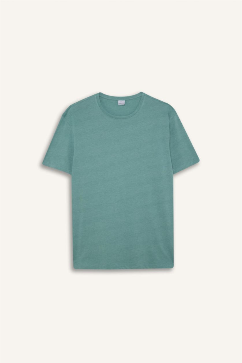 Erkek Açık Yeşil New Regular Fit Bisiklet Yaka Basic Düz Kısa Kollu Tişört