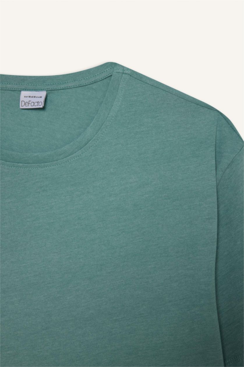 Erkek Açık Yeşil New Regular Fit Bisiklet Yaka Basic Düz Kısa Kollu Tişört