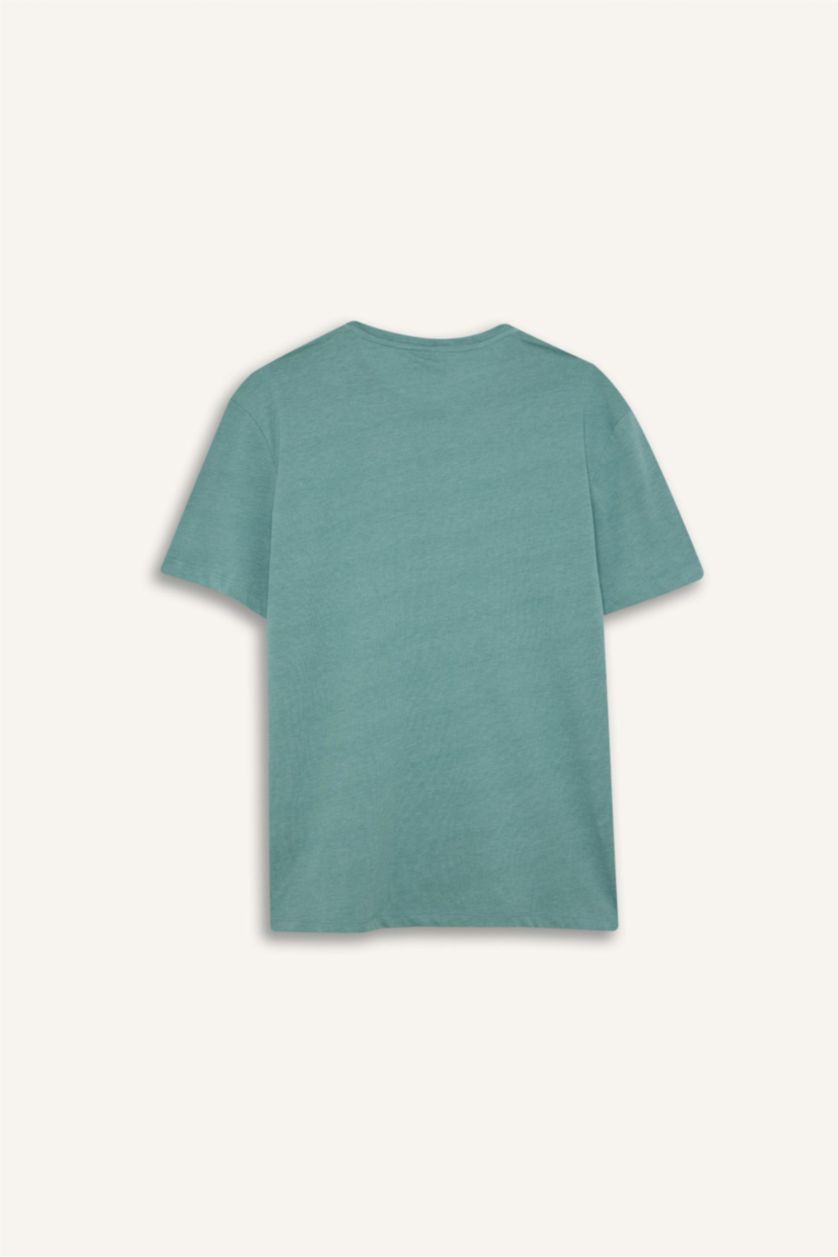 Erkek Açık Yeşil New Regular Fit Bisiklet Yaka Basic Düz Kısa Kollu Tişört