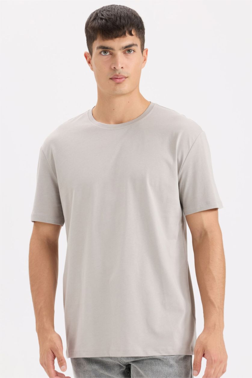 Men Grey New Regular Fit Short Sleeve T-Shirt