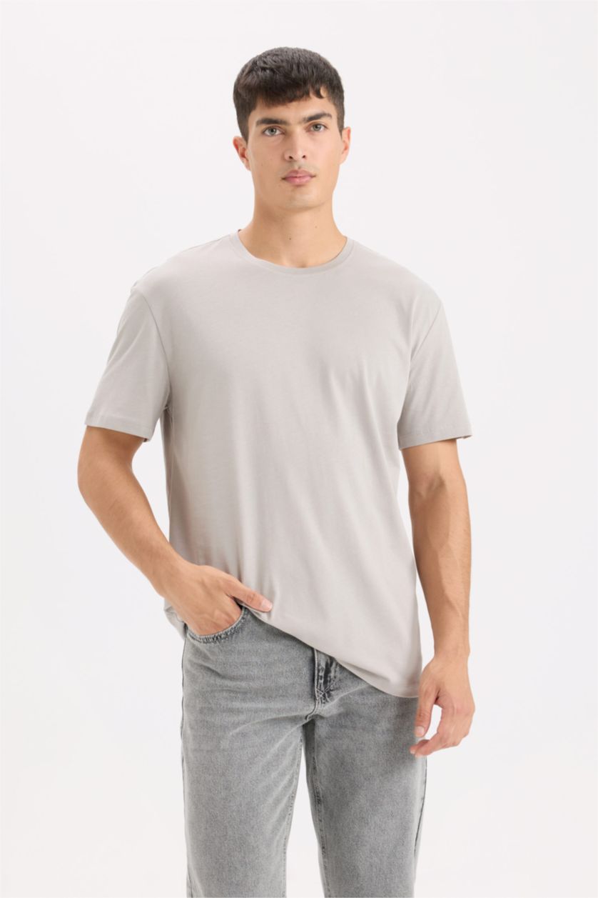 Men Grey New Regular Fit Short Sleeve T-Shirt