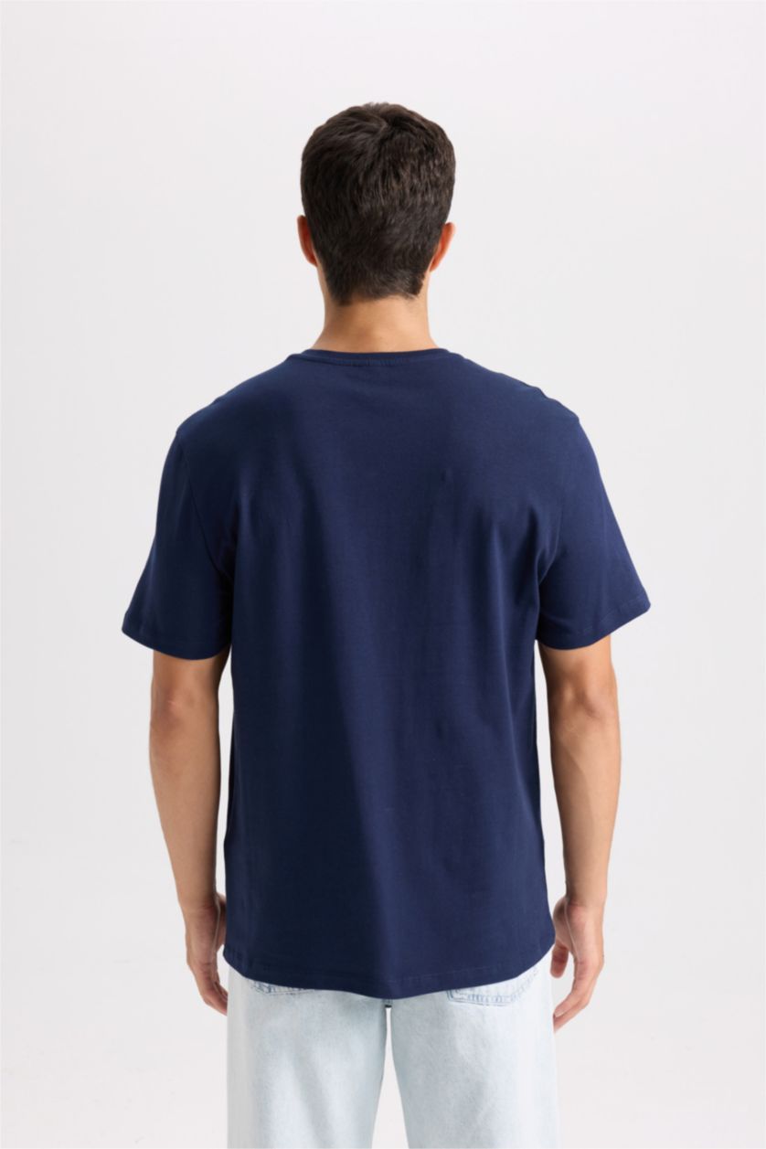 Erkek Lacivert New Regular Fit Bisiklet Yaka Basic Düz Kısa Kollu Tişört