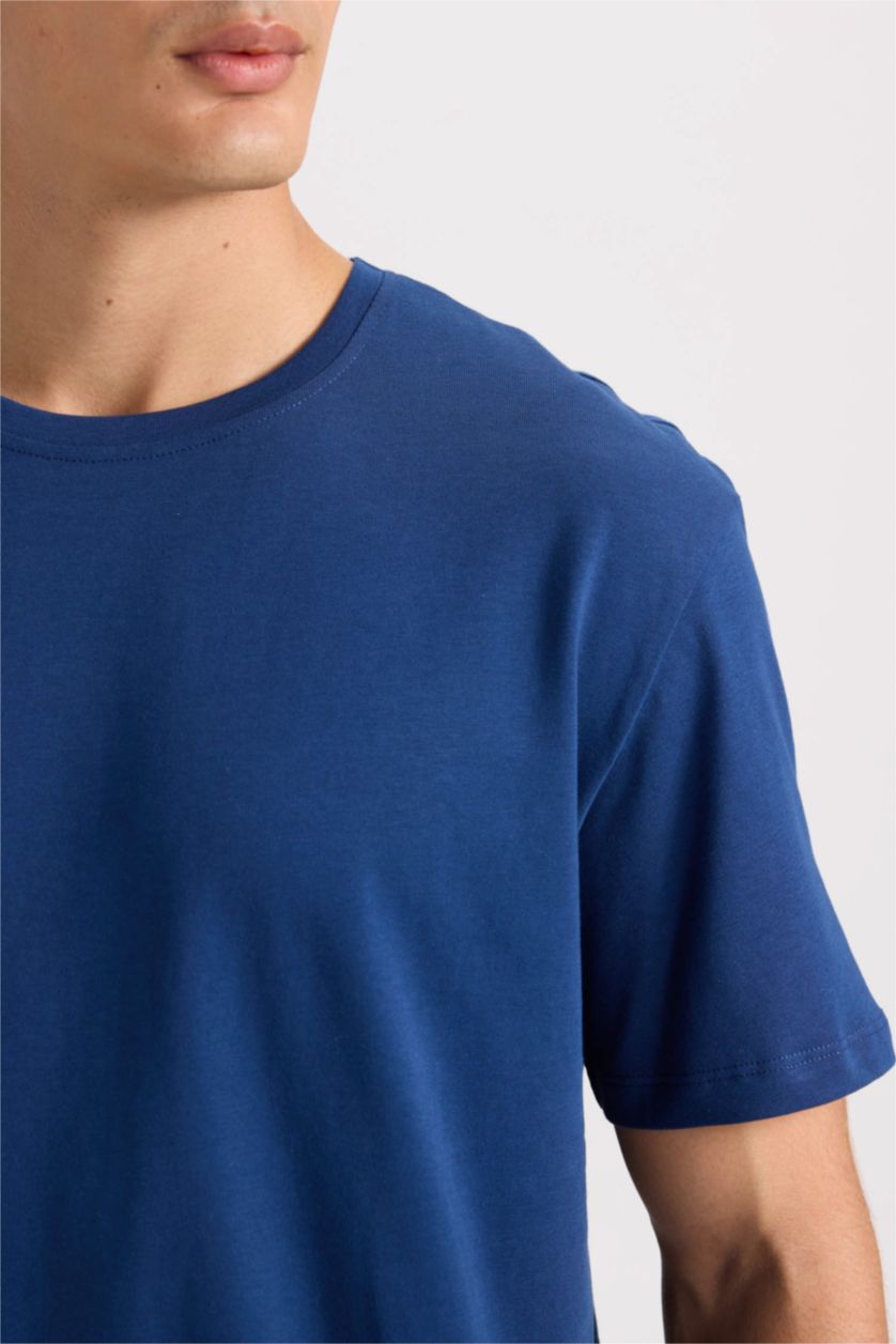 Erkek Lacivert New Regular Fit Bisiklet Yaka Basic Düz Kısa Kollu Tişört