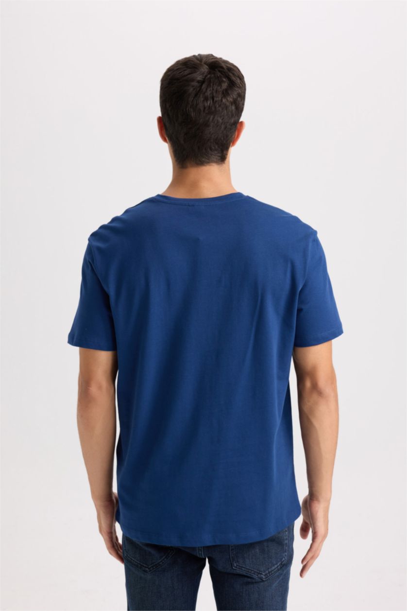 Erkek Lacivert New Regular Fit Bisiklet Yaka Basic Düz Kısa Kollu Tişört