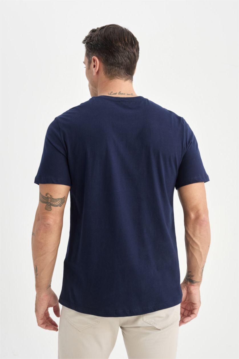 Erkek Lacivert %100 Pamuk New Regular Fit Bisiklet Yaka Basic Düz Kısa Kollu Tişört