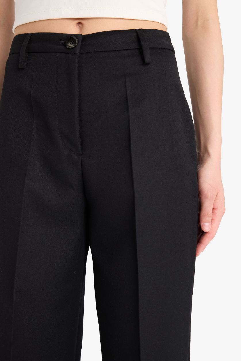 نساء أسود بنطلون مخطط وايد ليج برجل واسع وخصر عادي