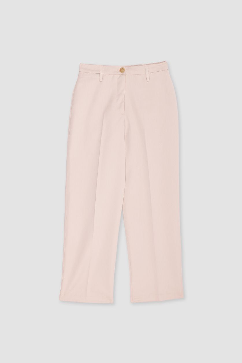 WOMAN Light Khaki Normal Waist Standard Length Wide Leg Trousers