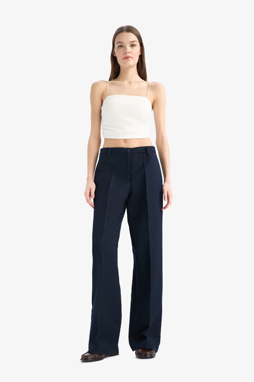 WOMAN NAVY Wide Leg Normal Waist Standard Length Trousers