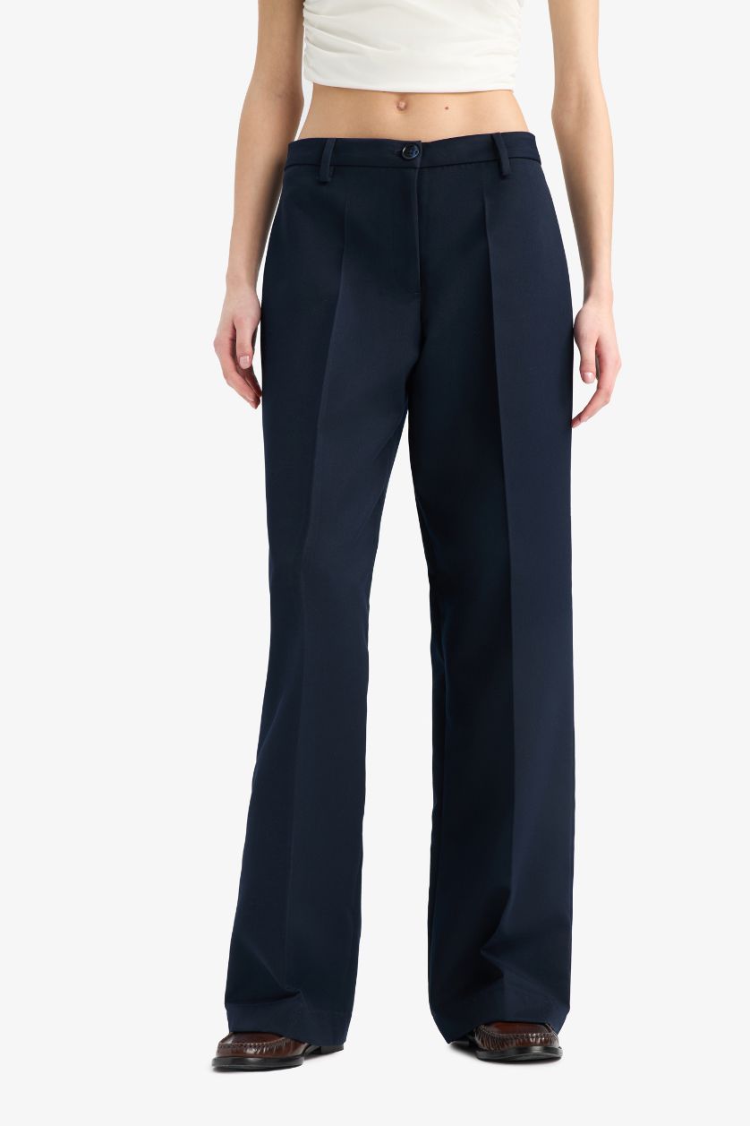 WOMAN NAVY Wide Leg Normal Waist Standard Length Trousers