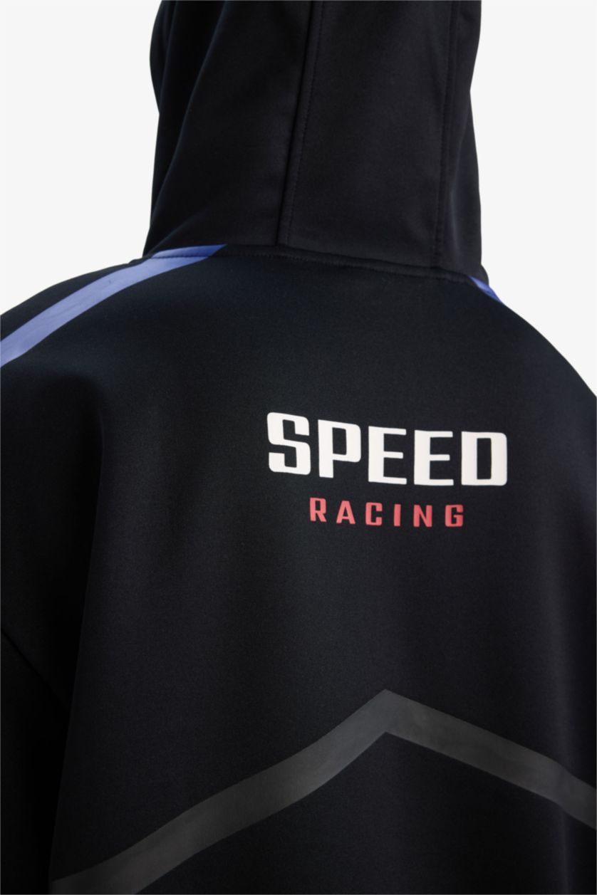 Man Black DeFactoFit Boxy Fit Hooded Scuba Fabric Sports Sweatshirt